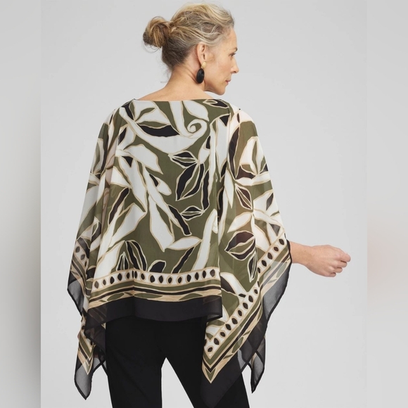 Chico's NWT Travelers Paisley Chiffon Layer Top Green Tan 4/XXL - Picture 2 of 9